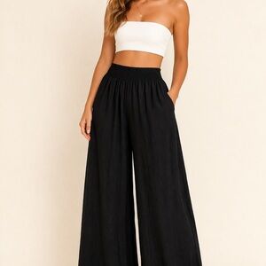 Hesed Black Wide Leg Elastic Waist Pants Lightweight Flowy Size S/M Resort wear